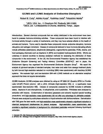 GC/MS and LC/MS Analysis of Endocrine Disruptors